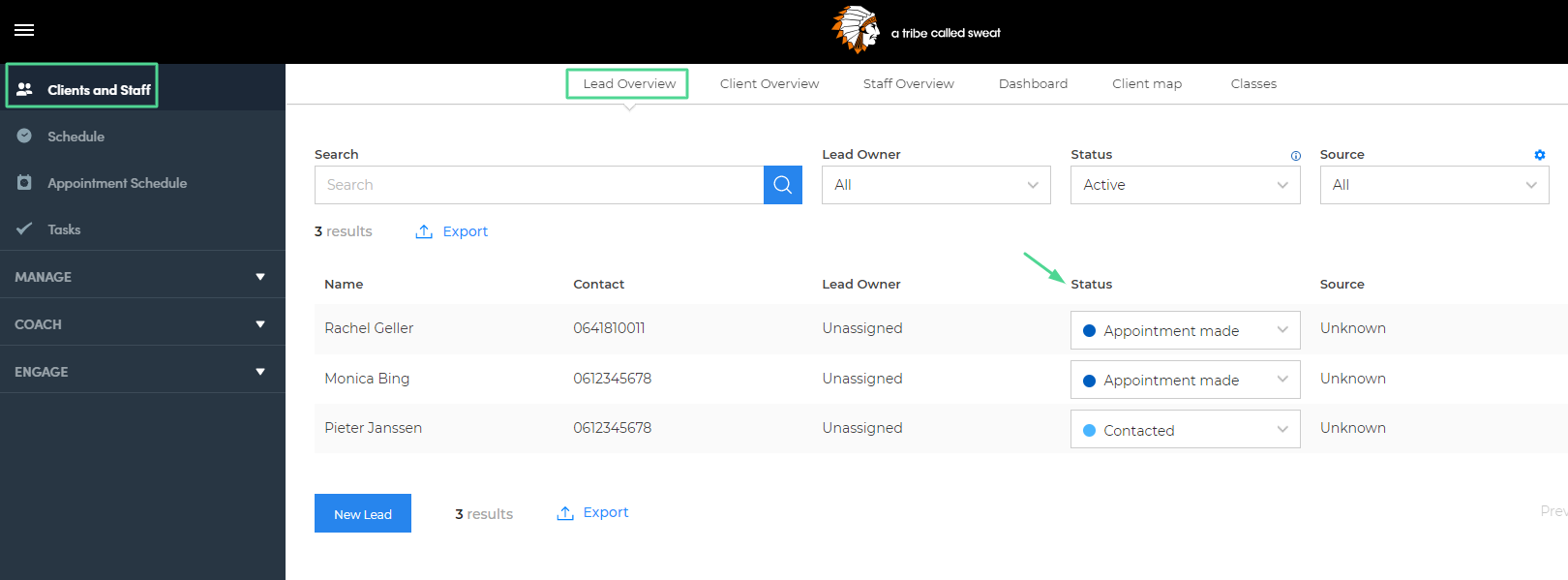 How do I change the status of a lead?