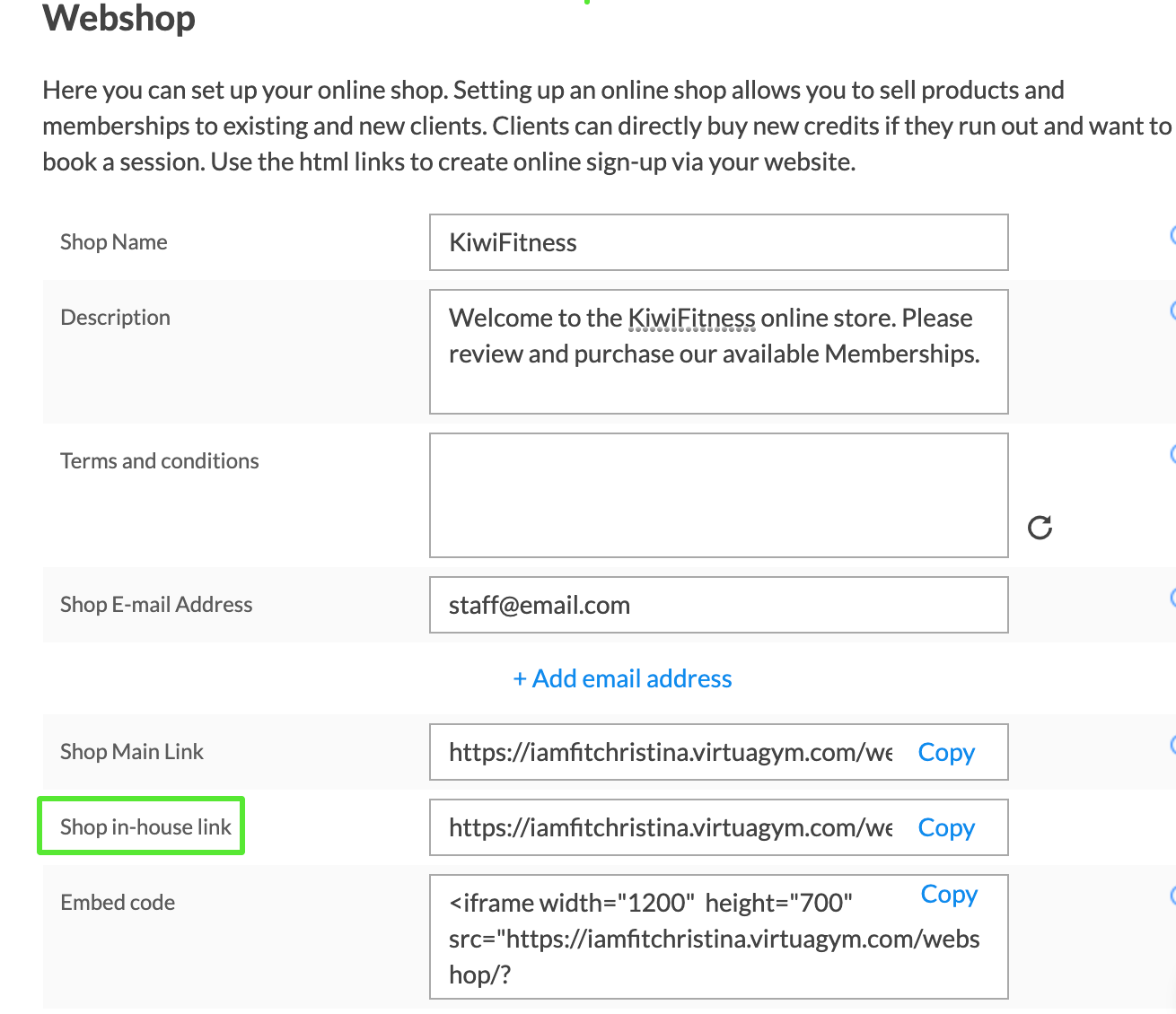 Webshop - What is the shop in-house link?