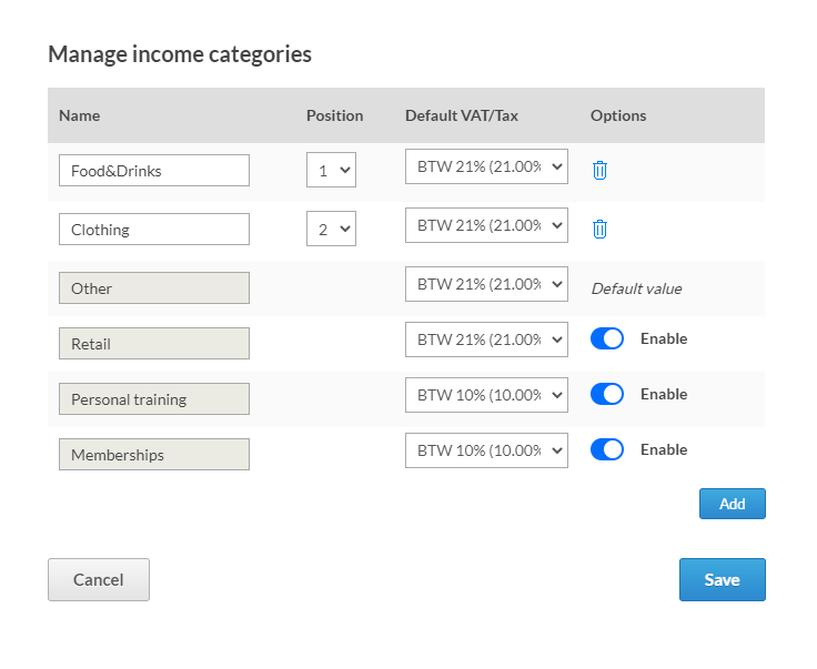 How do I manage my income categories?